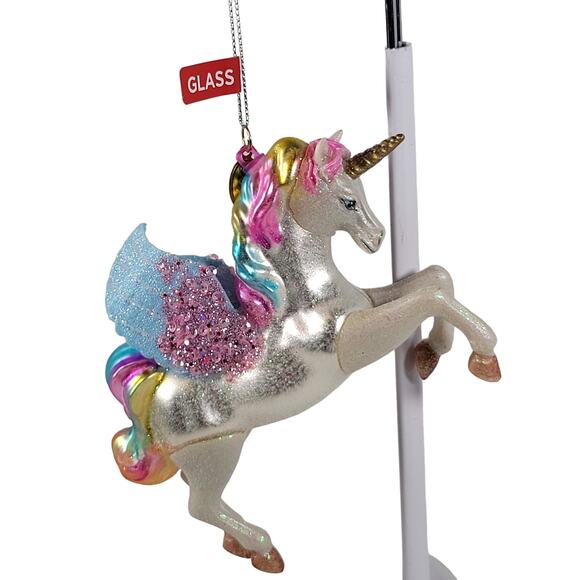 2017 Glass Unicorn Ornament Multicolor Wings Christmas Decoration - Picture 14 of 14
